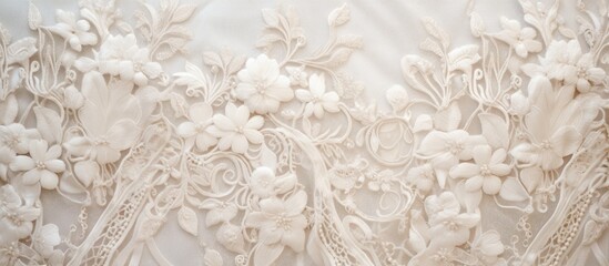 Delicate lace wedding gown closeup