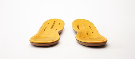 A pair of shoe insoles on a white surface