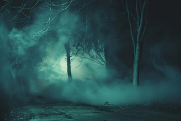 eerie ground smoke haze in the dead of night spooky fog texture overlay - obrazy, fototapety, plakaty