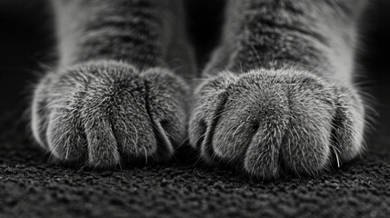Close-up of cat paws in black and white