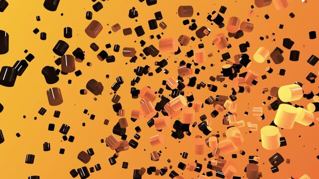 small cylinders move erratically. animated background. yellow and black elements
