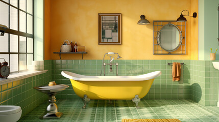 Step back in time with a retro bathroom that channels the nostalgia of bygone eras. Bold colors, geometric patterns, and vintage-inspired fixtures define this playful style