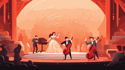 And musicians standing on theater stage flat vector