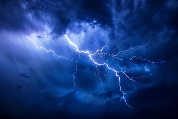 electrifying lightning bolt illuminates the night sky abstract photo - obrazy, fototapety, plakaty