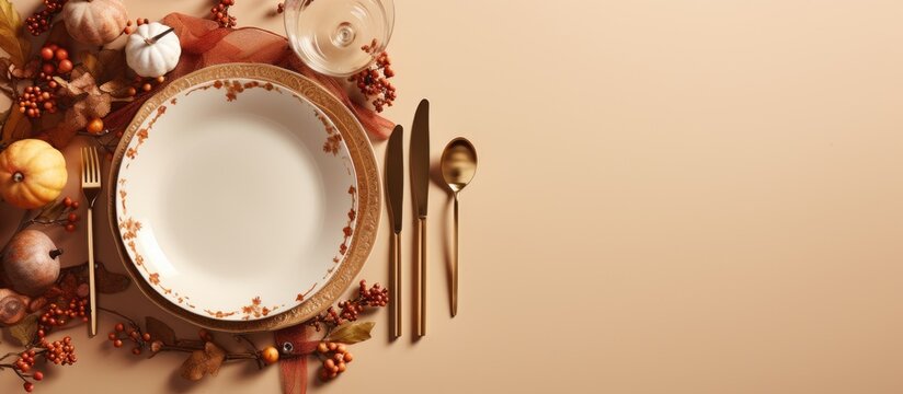 Golden-rimmed plate with silver utensils