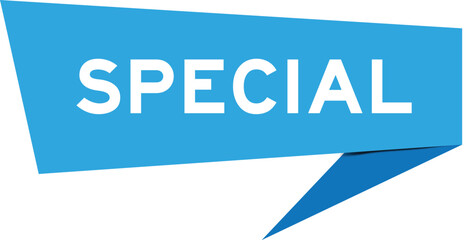 Blue color speech banner with word special on white background