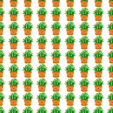 Flower, cactus and gardener patterns seanless