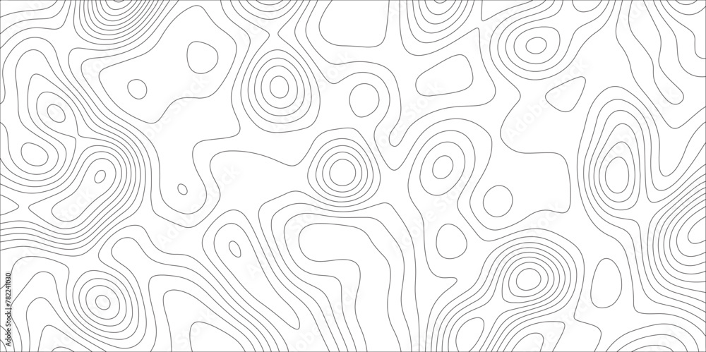 Poster Ocean topographic line map with curvy wave isolines vector illustration. Abstract topographic contours map background, Vector contour topographic map. Cartography texture abstract banner use..