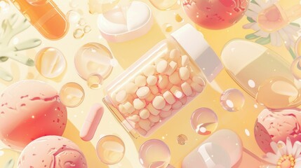 A digital close-up of daily gut health habits, illustrating a morning routine with probiotic foods and supplements in soft, inviting colors