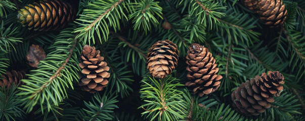 Pine cones nestled among green needles
