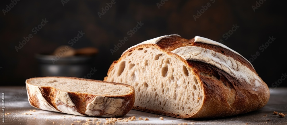 Poster Freshly sliced loaf of sourdough bread