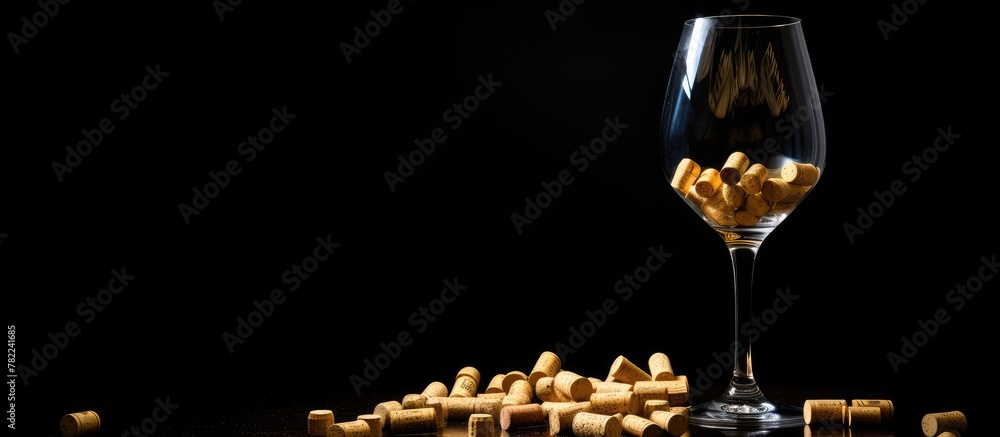 Poster glass of wine and corks on the table