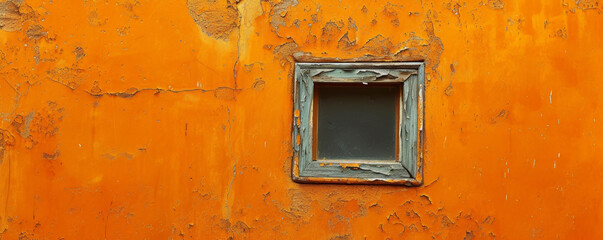 Small window on a textured orange wall