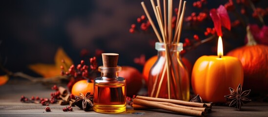 Close Up of Perfume Bottle with Cinnamon Sticks and Anise