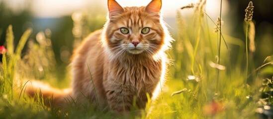 Red Ginger Cat Roaming Grass