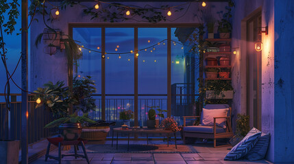 outside space with balcony for relaxing at night