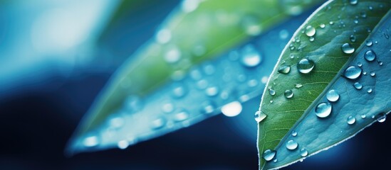 Close-up of dew-covered leaf - obrazy, fototapety, plakaty