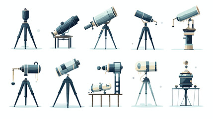 And telescopes flat vector illustrations set. Colle - obrazy, fototapety, plakaty