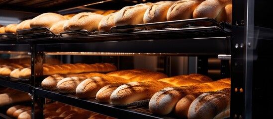 A bakery display with various kinds of bread - obrazy, fototapety, plakaty