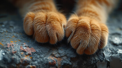 Close-up of cat paws on textured surface