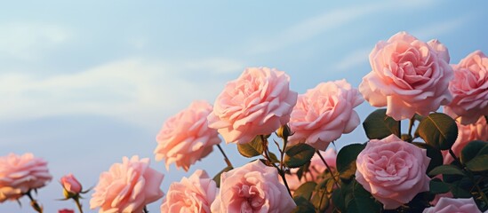 Pink roses bloom in vast field