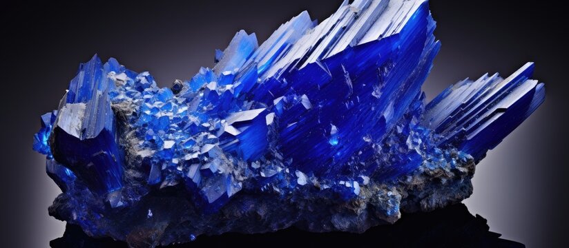 Blue crystals on dark surface