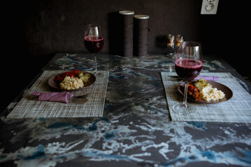 still life with wine and cheese