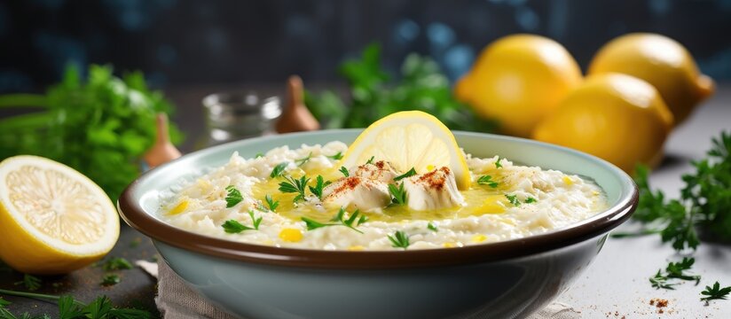 Greek chicken soup with rice, lemon, and eggs