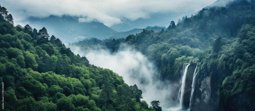 Sticker Waterfall amidst forest trees