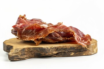 Whole ham on wooden stand on white background