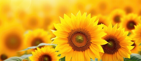 Obraz premium A field of vibrant yellow sunflowers among green foliage