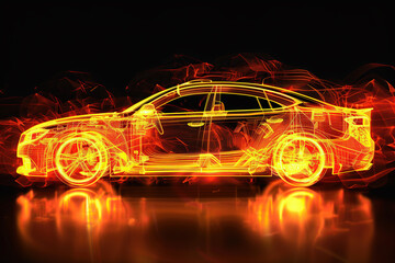 An electric car emits a vibrant glow in the darkness, showcasing its energy-efficient features. - 782244417