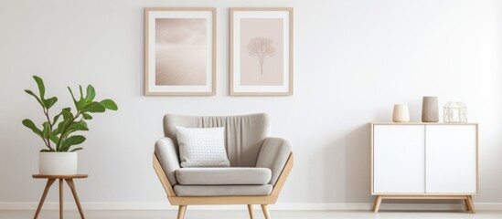 Bright living room with chair and potted plant