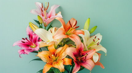 Fototapeta na wymiar A bouquet of lilies in various hues on an isolate