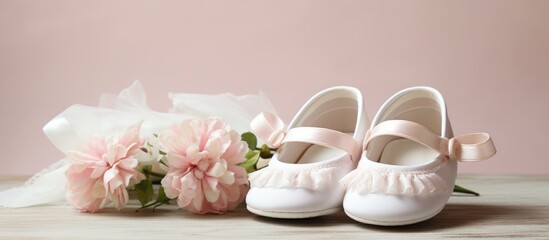 Baby shoes and flower bouquet
