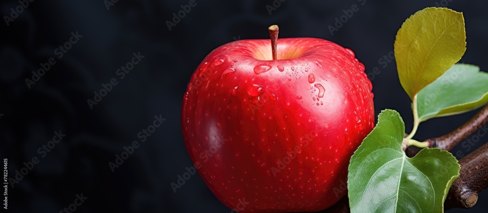 Poster a red apple and leaf on a branch