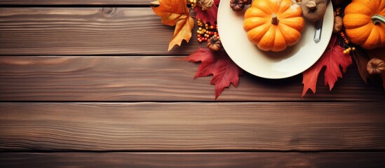 Fototapeta premium Plate with autumn decorations