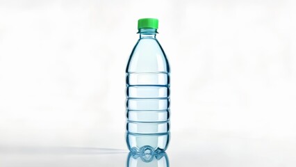  Clear water bottle with green cap isolated on white - obrazy, fototapety, plakaty