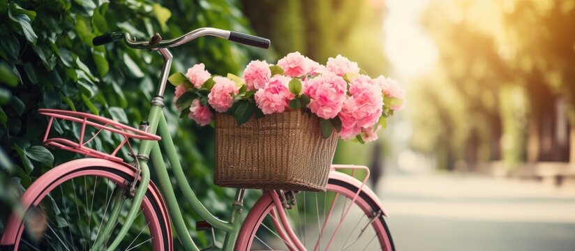 Pink bicycle with floral basket
