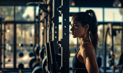 Fototapeta na wymiar A lady in the gym fitness concept