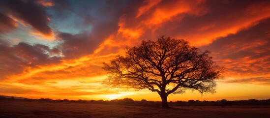 Fototapeta na wymiar Sunset tree in field