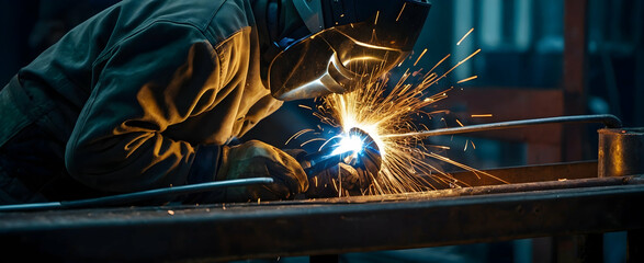 Dynamic Welding Sparks: A Symphonic Fusion of Light and Heat in the Candid Daily Work Environment - obrazy, fototapety, plakaty