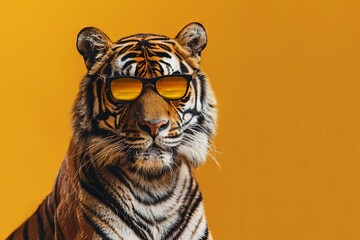fierce tiger in sunglasses on solid background wild animal fashion editorial 1