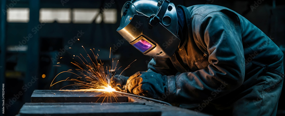 Poster authentic and dynamic photo collection: welding wonders - capturing the sparks as welders sculpt the