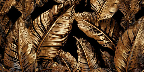 Realistic exotic golden tropical leaves pattern. Generative ai