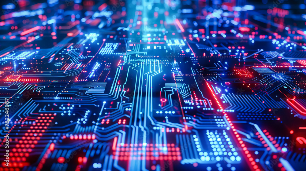 Poster heart of the digital age, processor and circuitry in sync, the blueprint of modern communication and