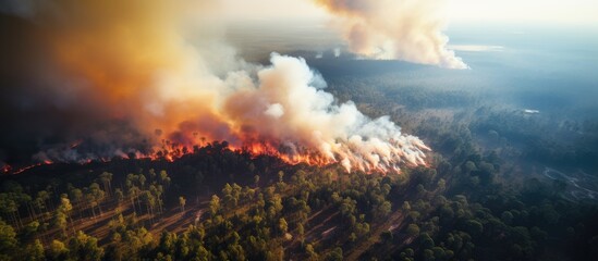 Plane aerial view forest fire