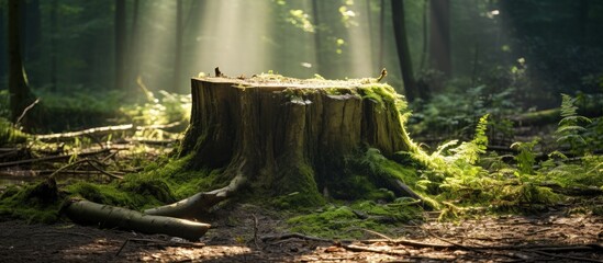 Sunlit forest stump