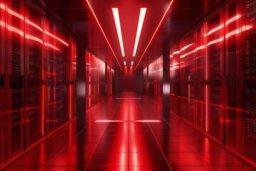 futuristic data center with server racks cooling systems and redundant power supplies 3d illustration - obrazy, fototapety, plakaty