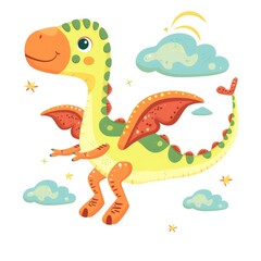 A playful illustration of a cartoon dinosaur with a friendly smile